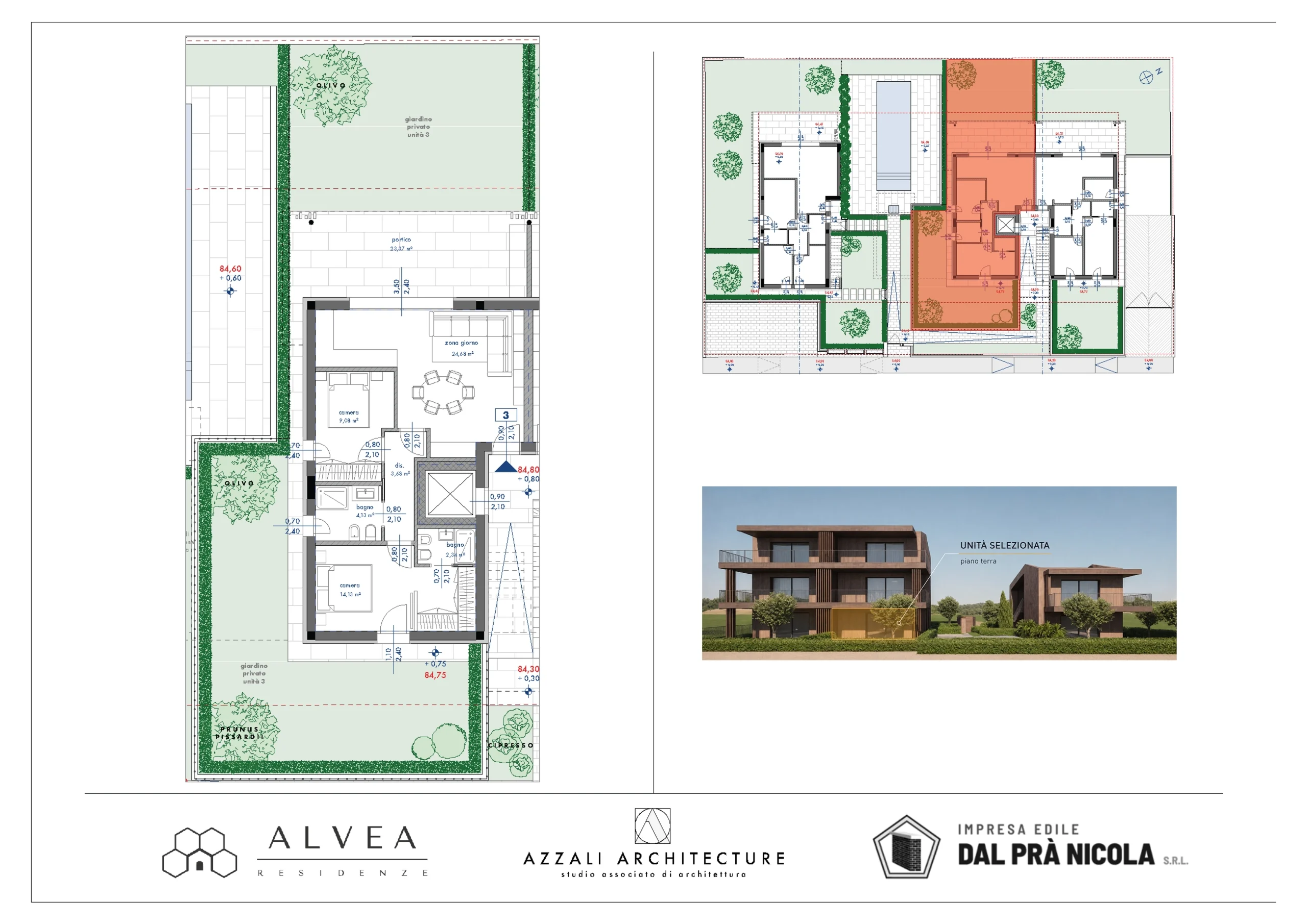 Planimetria dell'appartamento 3 trilocale al piano terra della Residenza Alvea a San Martino della Battaglia, con giardino privato