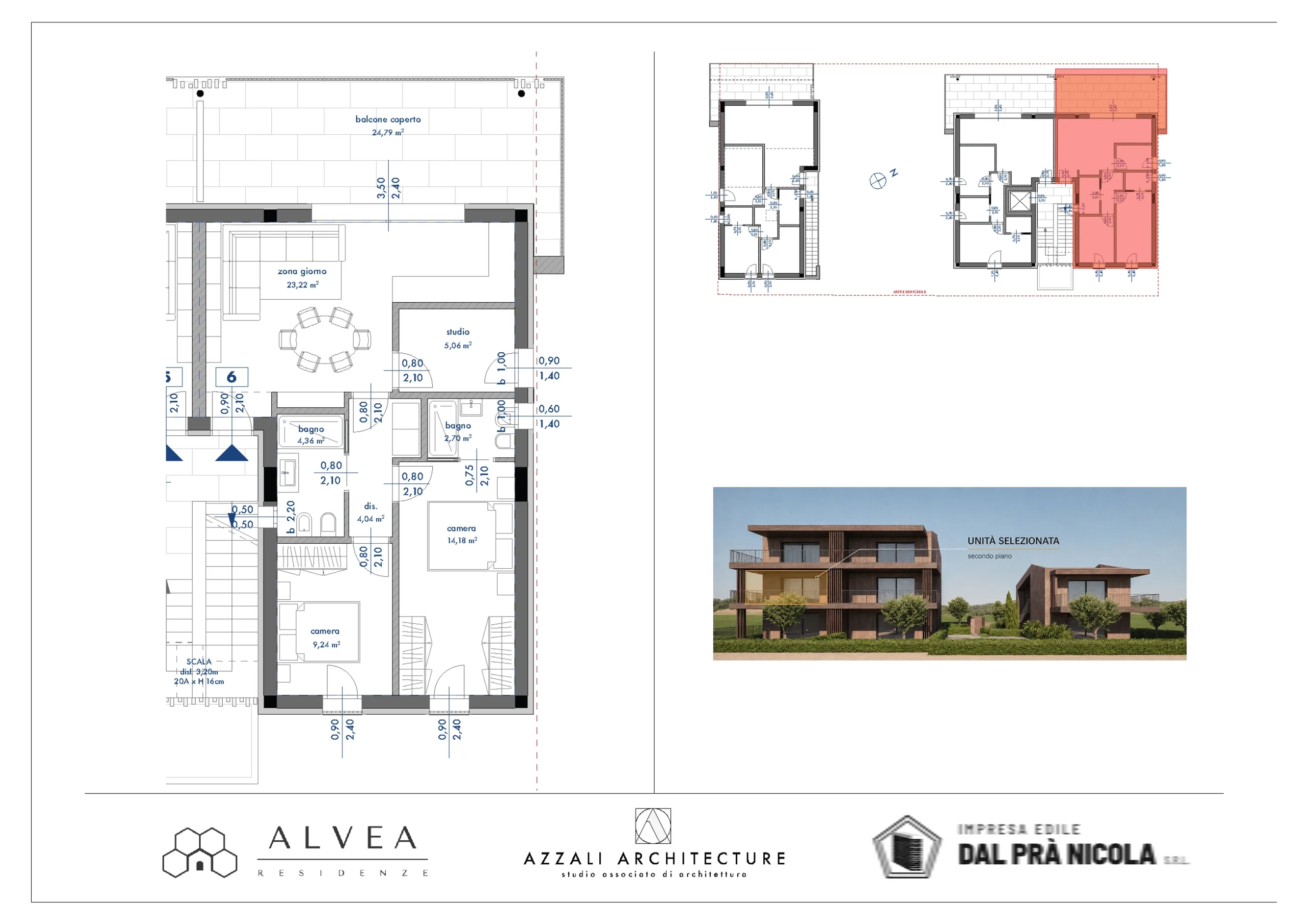 Planimetria appartamento 6 al primo piano con balcone coperto, residenza Alvea San Martino della Battaglia